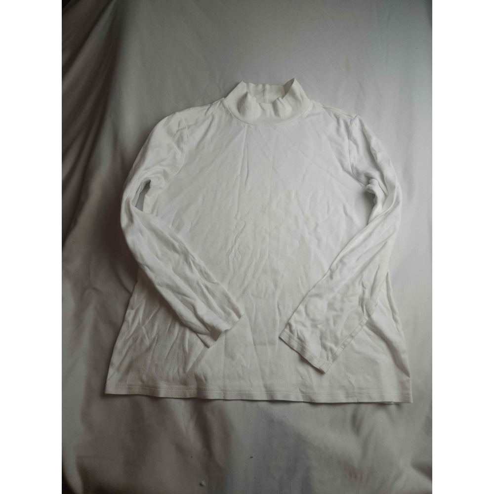 Croft & Barrow Womens Large White Long Sleeve Mock Neck 100% Cotton Top